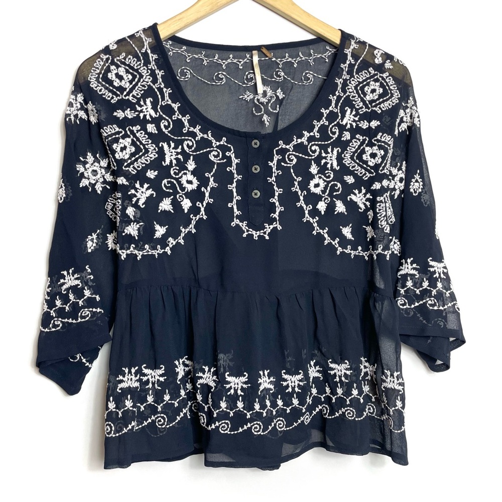 Free People embroidered sheer flutter blouse